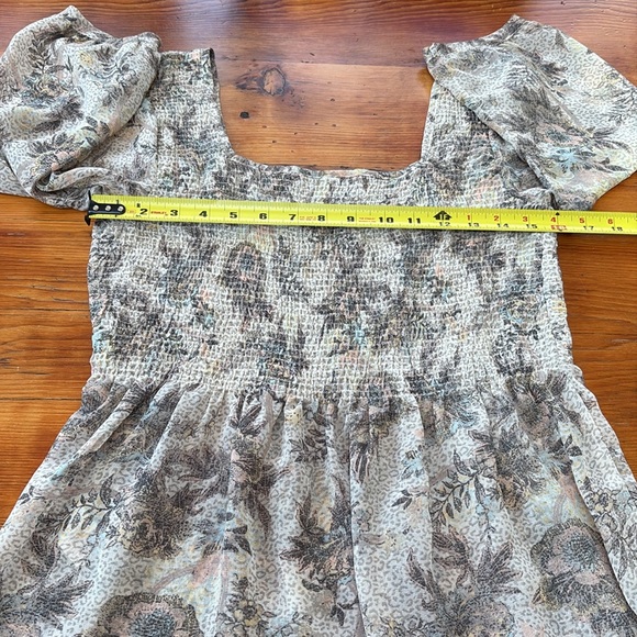 Free People Cream Tan Floral Ever After Blouse Medium Chiffon - Picture 8 of 10